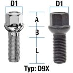 Hjulbolt - Kulehode - M14x1,5 - 33mm