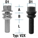 Hjulbolt - Kulehode 2-delt - M14x1,5 - 45mm