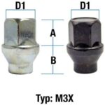 Hjulmutter - Kon 60° - M12x1,5 - 34mm - M3X (M3V/M3W)