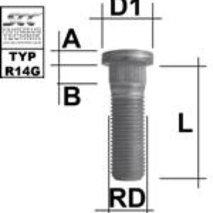 Studs med spline - M14x1,5 - 60mm